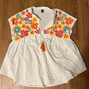 SHEIN white shirt with bright floral designs size small